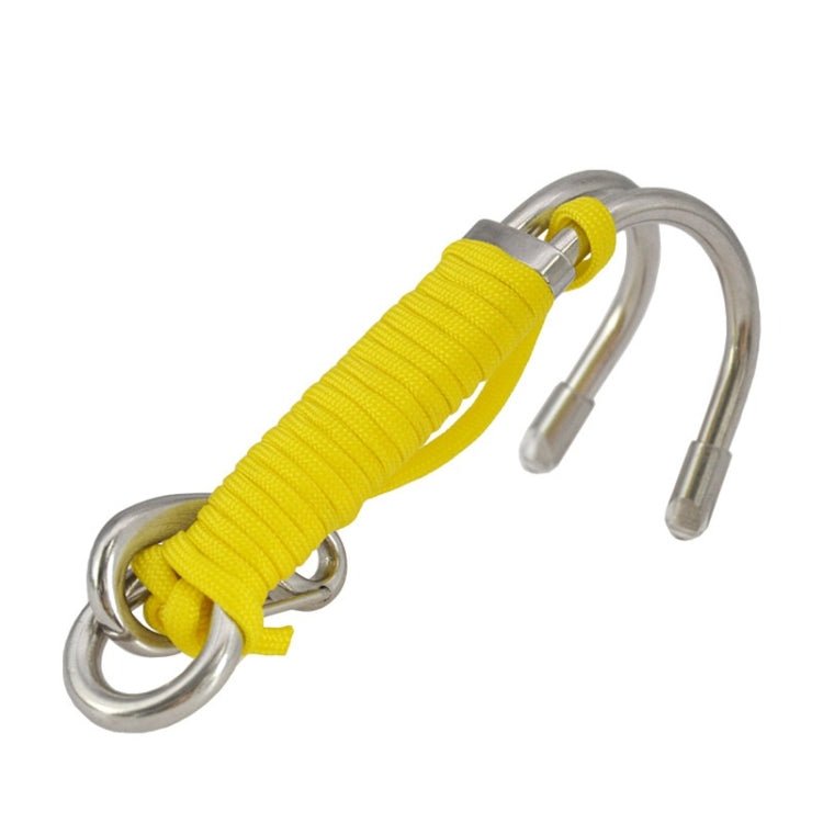Diving Double-headed Stainless Steel Flow Hook With Safety Rope, Color: Yellow