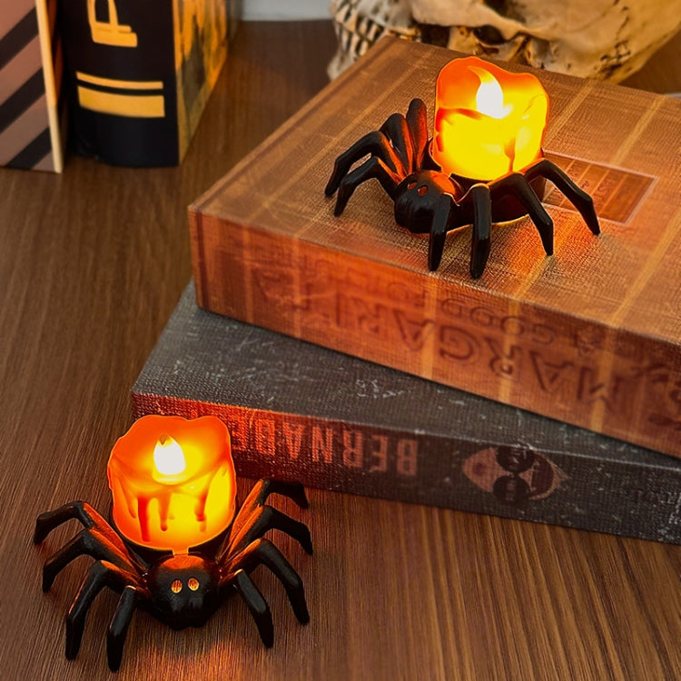 LED Halloween Spider Candle Light Electronic Ambient Decorative Night Lamp Desktop Ornament - Warm Light