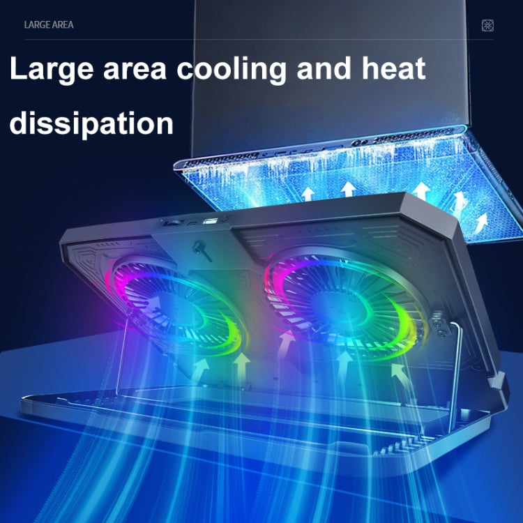 NUOXI C300 Dual-fans RGB Light Adjustable Laptop Radiator Lifting and Folding Cooling Stand - Black