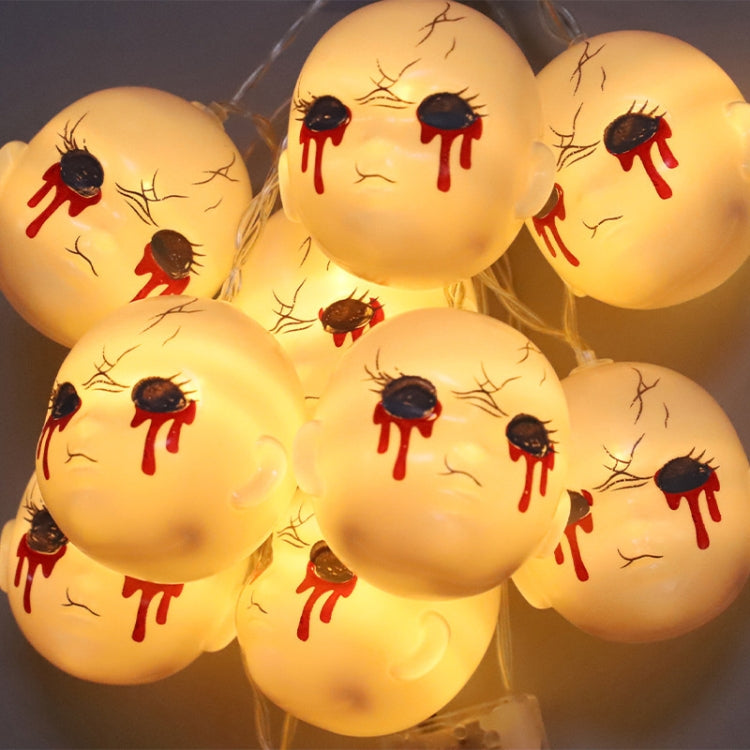LED Halloween Decoration Atmosphere Layout Ghost Face Light String, Model: 3m 20 LEDs Flashing - Warm White