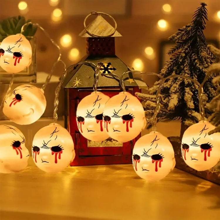 LED Halloween Decoration Atmosphere Layout Ghost Face Light String, Model: 1.5m 10 LEDs Always On - Warm White