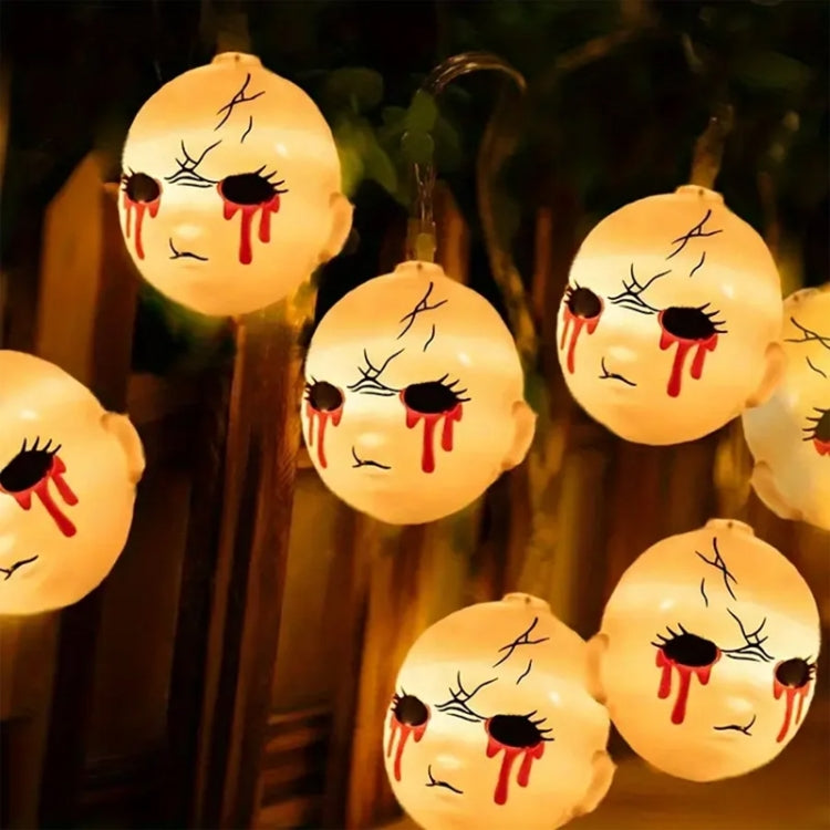 LED Halloween Decoration Atmosphere Layout Ghost Face Light String, Model: 3m 20 LEDs Flashing - Warm White