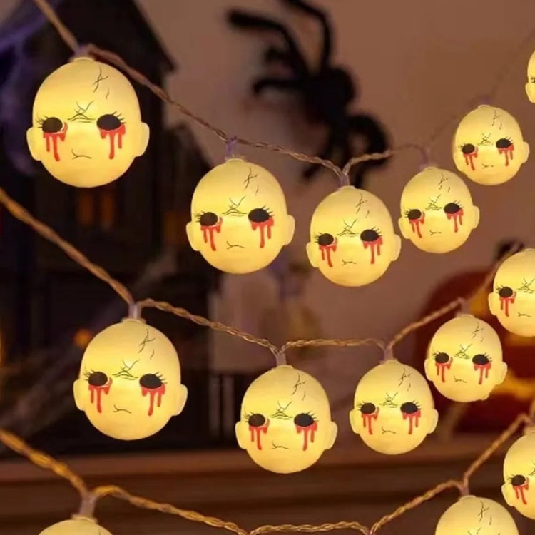 LED Halloween Decoration Atmosphere Layout Ghost Face Light String, Model: 6m 40 LEDs Flashing - Warm White
