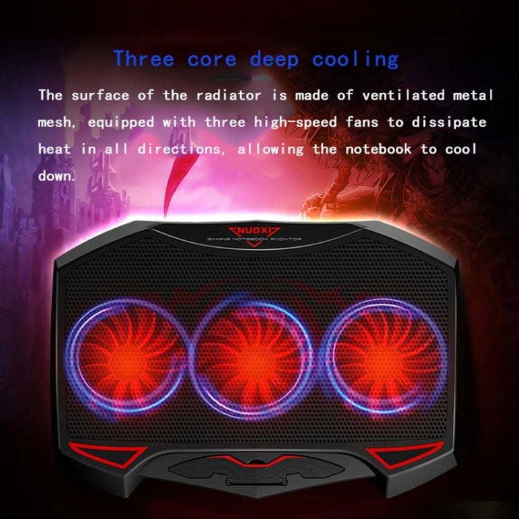 NUOXI 3-fans LED Light Adjustable Laptop Radiator Cooling Rack - Black