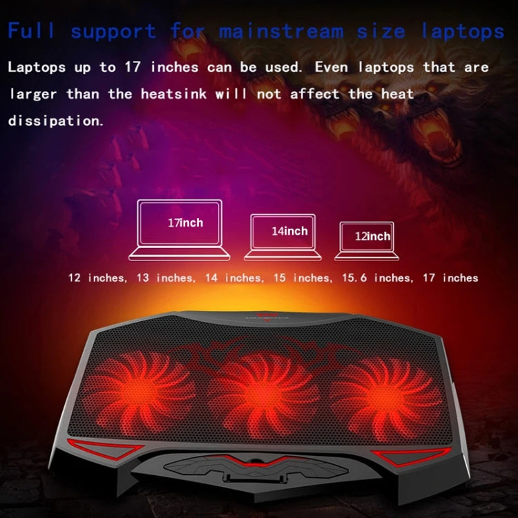 NUOXI 3-fans LED Light Adjustable Laptop Radiator Cooling Rack - Black