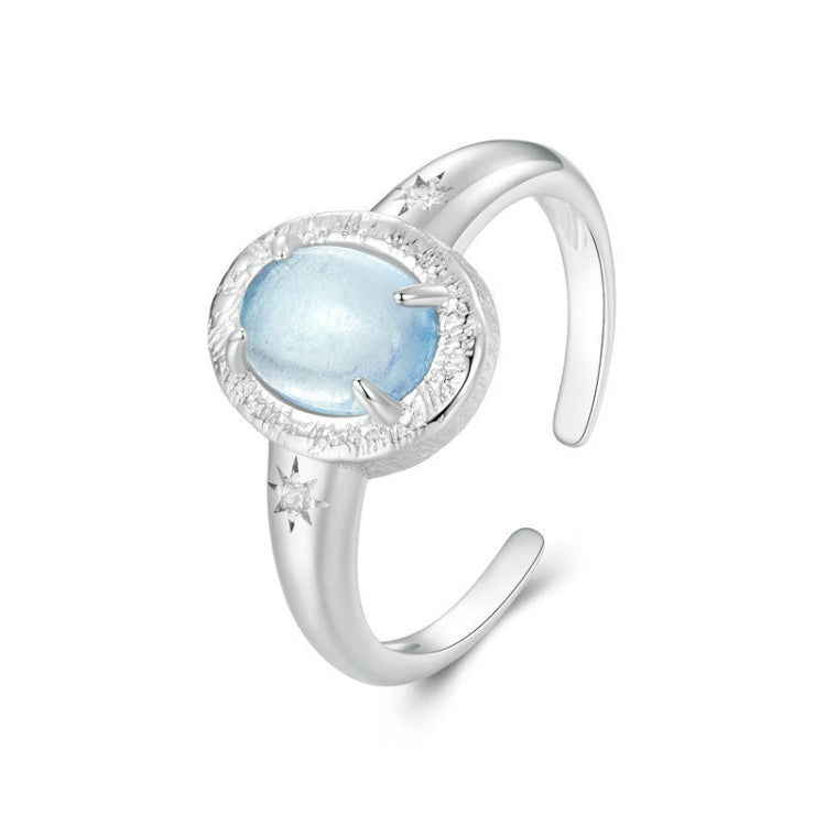 S925 Sterling Silver Platinum-plated Natural Blue Sea Sapphire Open Ring - BSR579-E