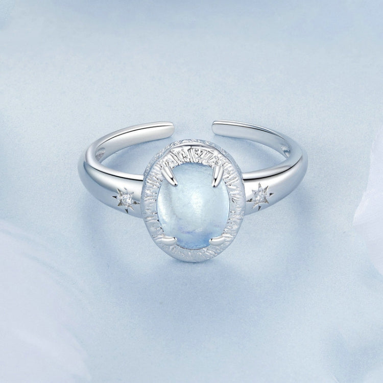 S925 Sterling Silver Platinum-plated Natural Blue Sea Sapphire Open Ring - BSR579-E