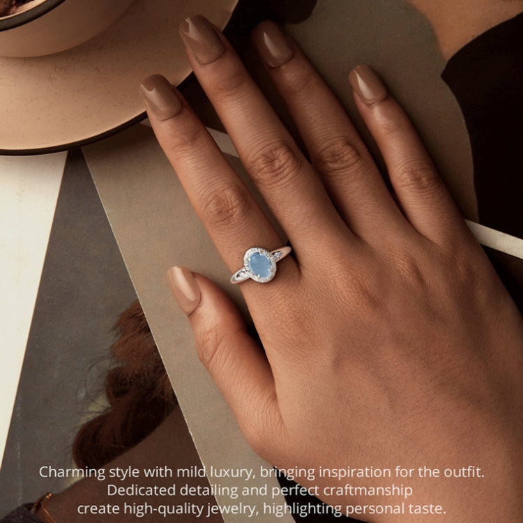 S925 Sterling Silver Platinum-plated Natural Blue Sea Sapphire Open Ring - BSR579-E