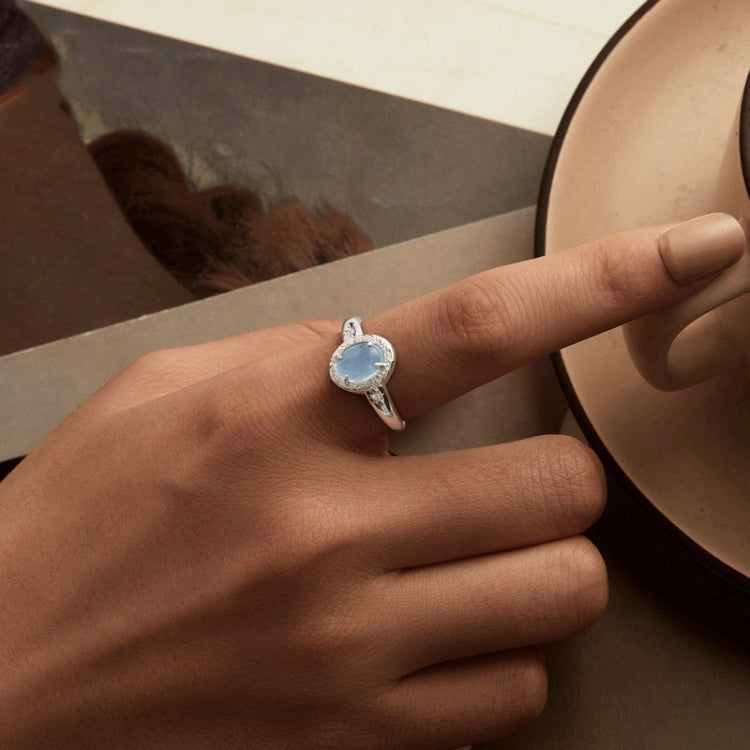 S925 Sterling Silver Platinum-plated Natural Blue Sea Sapphire Open Ring - BSR579-E