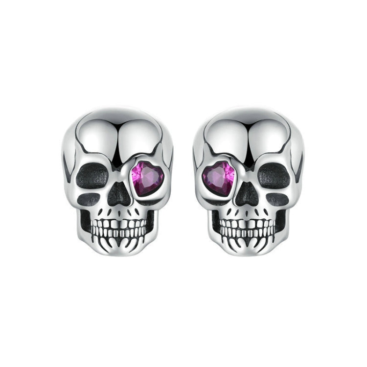 S925 Sterling Silver Oxidized Dark Style Skull Earrings Halloween Earrings - SCE1771