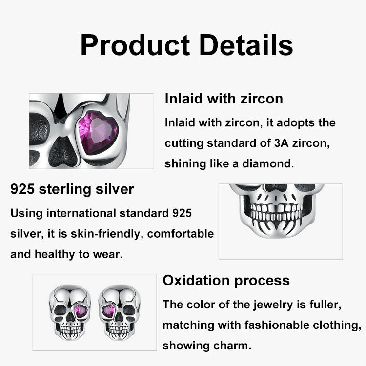 S925 Sterling Silver Oxidized Dark Style Skull Earrings Halloween Earrings - SCE1771