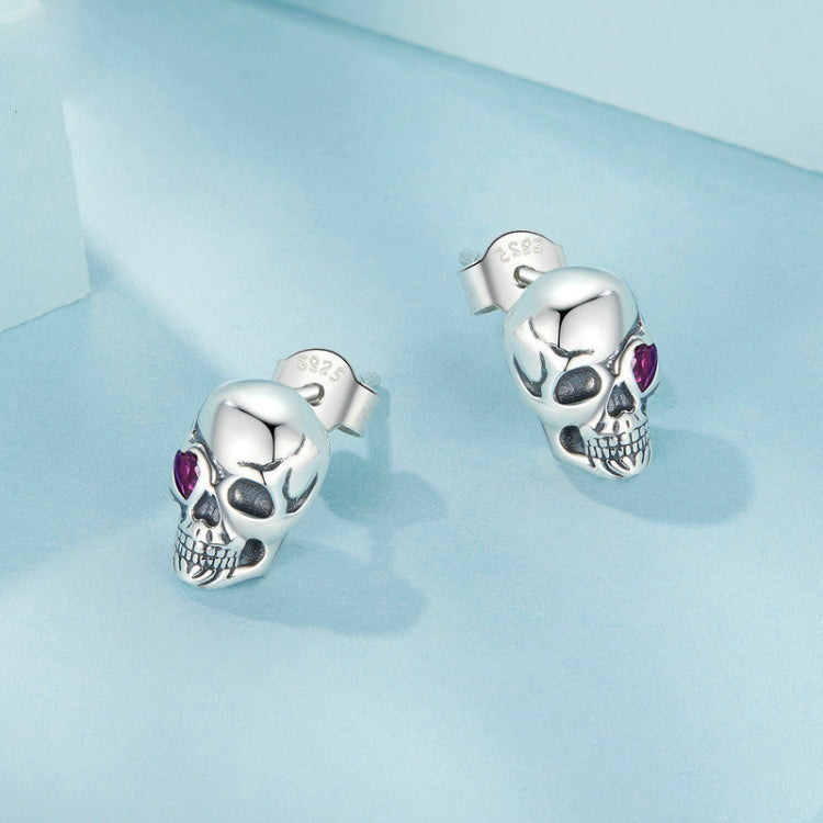 S925 Sterling Silver Oxidized Dark Style Skull Earrings Halloween Earrings - SCE1771