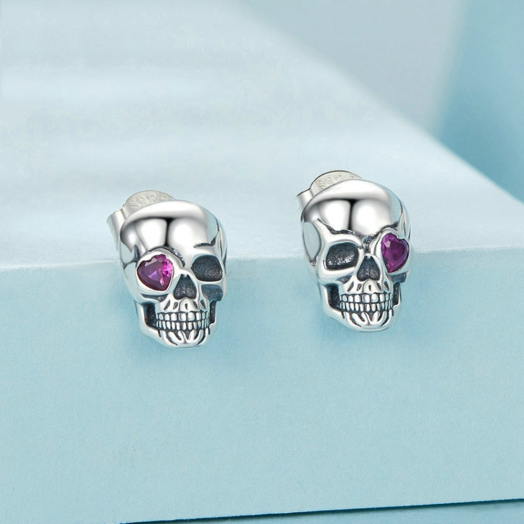 S925 Sterling Silver Oxidized Dark Style Skull Earrings Halloween Earrings - SCE1771