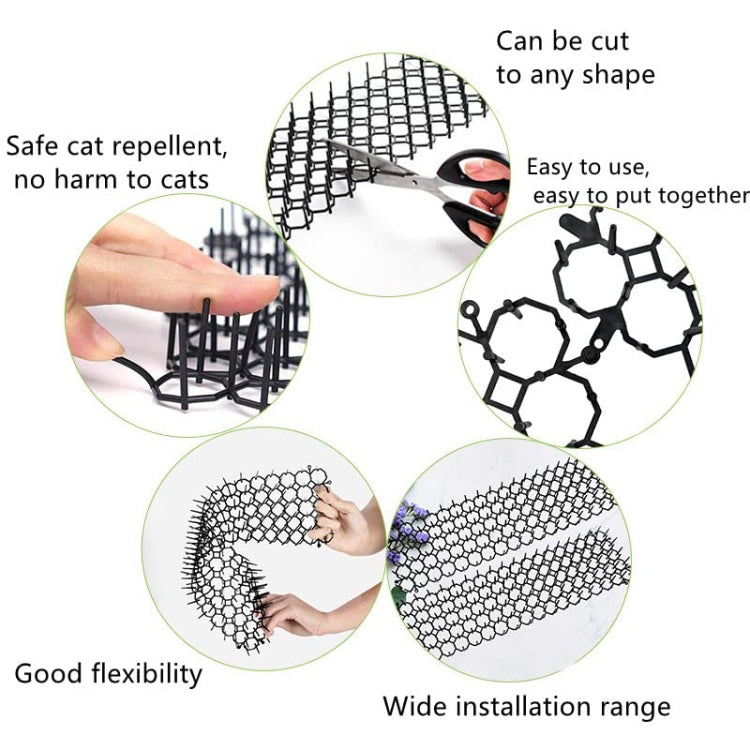 12pcs / Box Anti-Cats Barbed Spike Net Mat Sofas Gate Garden Cats Repellent Tool, Style: With 4 Screws - Black
