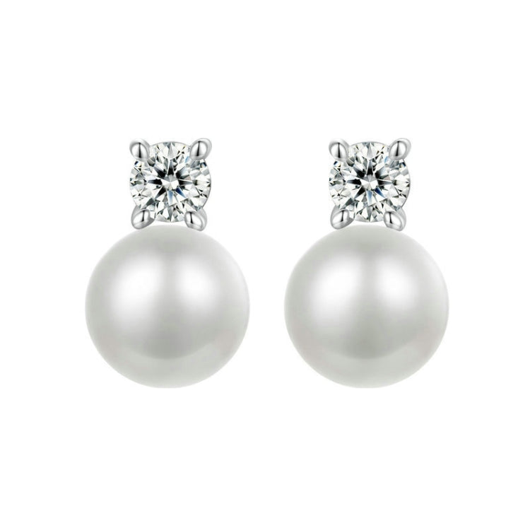 S925 Sterling Silver Platinum-plated Moissanite Pearl Earrings, Size: 0.1 Carat