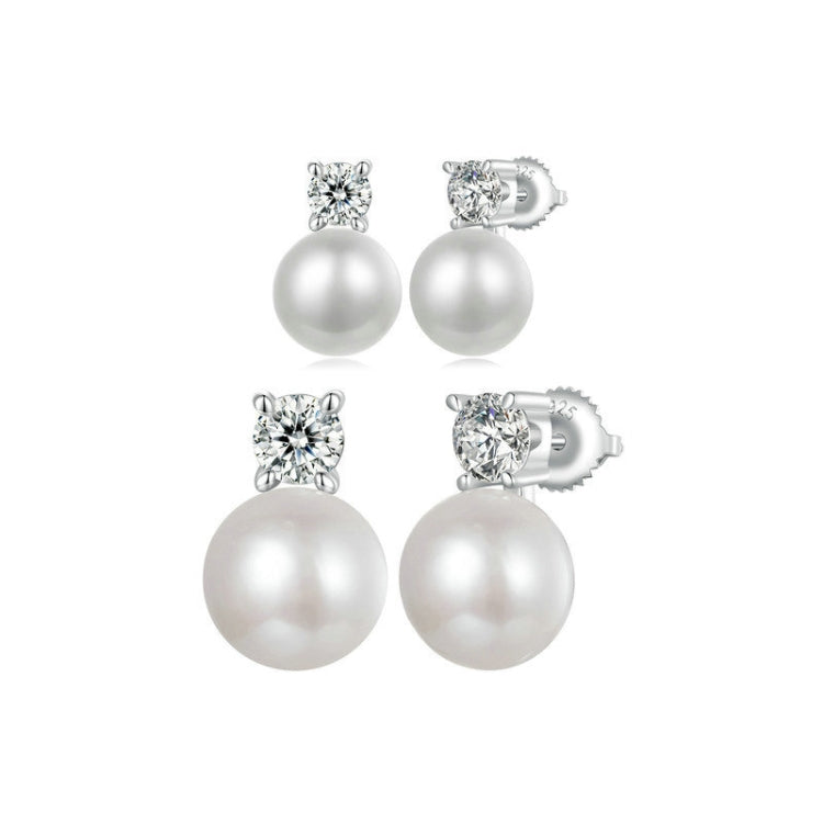 S925 Sterling Silver Platinum-plated Moissanite Pearl Earrings, Size: 0.5 Carat
