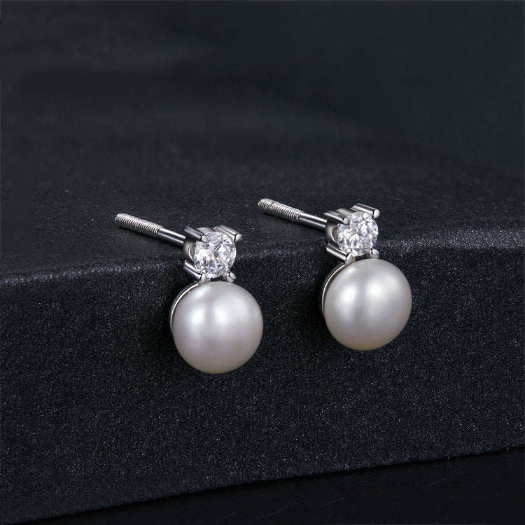 S925 Sterling Silver Platinum-plated Moissanite Pearl Earrings, Size: 0.1 Carat