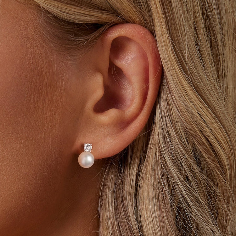 S925 Sterling Silver Platinum-plated Moissanite Pearl Earrings, Size: 0.1 Carat