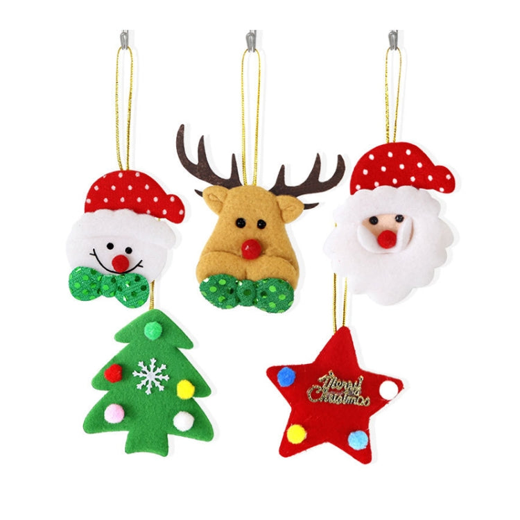 5pcs /Bag Christmas Tree Pendant Cartoon Santa Claus Elk Snowman Pentagram Plush Dolls Hanging Ornaments