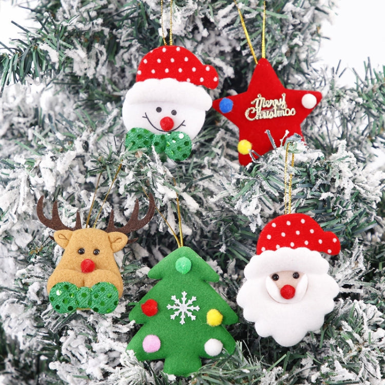 5pcs /Bag Christmas Tree Pendant Cartoon Santa Claus Elk Snowman Pentagram Plush Dolls Hanging Ornaments