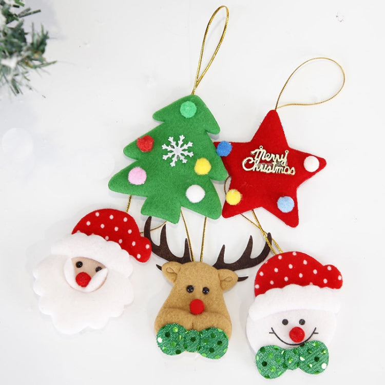 5pcs /Bag Christmas Tree Pendant Cartoon Santa Claus Elk Snowman Pentagram Plush Dolls Hanging Ornaments