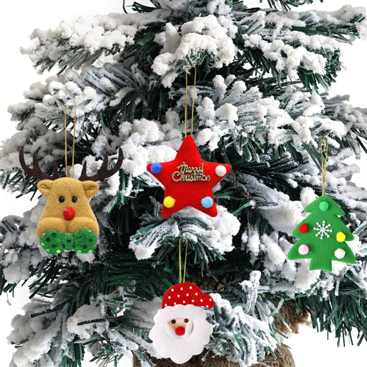 5pcs /Bag Christmas Tree Pendant Cartoon Santa Claus Elk Snowman Pentagram Plush Dolls Hanging Ornaments