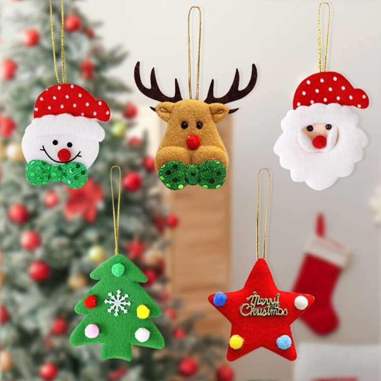 5pcs /Bag Christmas Tree Pendant Cartoon Santa Claus Elk Snowman Pentagram Plush Dolls Hanging Ornaments