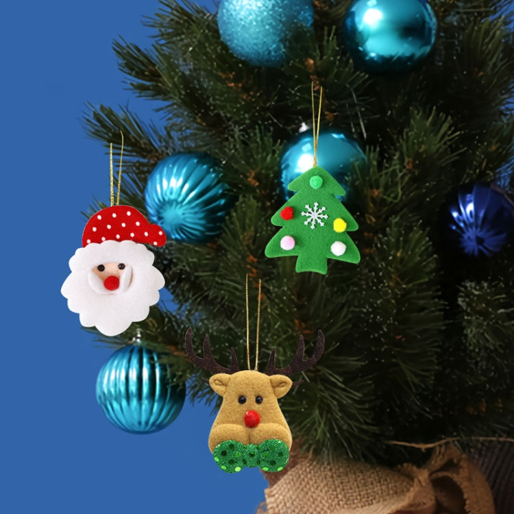 5pcs /Bag Christmas Tree Pendant Cartoon Santa Claus Elk Snowman Pentagram Plush Dolls Hanging Ornaments