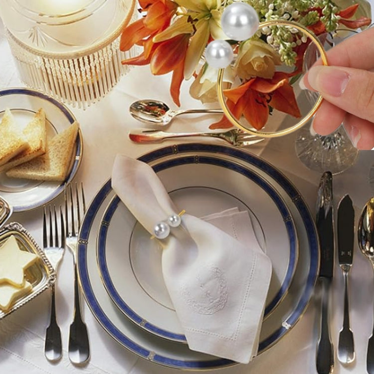 10pcs /Bag Pearl Napkin Rings Metal Napkin Buckles Christmas Wedding Holiday Party Dinnig Table Decoration