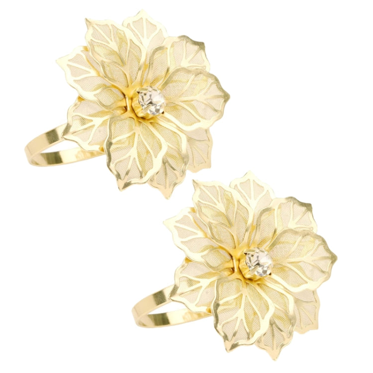 2pcs Alloy Napkin Ring Flower Rhinestone Design Napkin Buckle Wedding Party Dinner Table Decoration