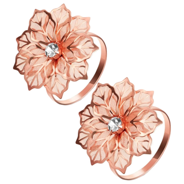 2pcs Alloy Napkin Ring Flower Rhinestone Design Napkin Buckle Wedding Party Dinner Table Decoration