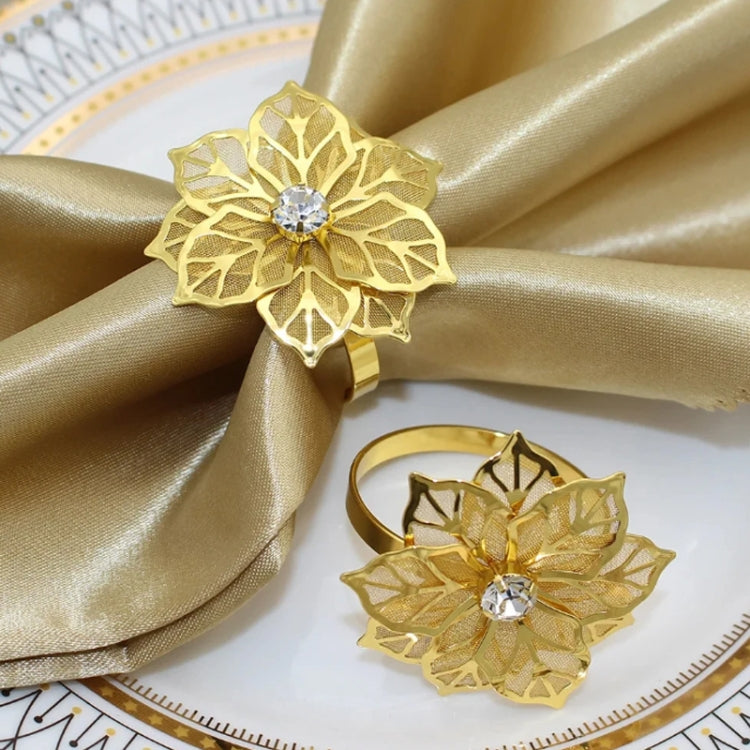 2pcs Alloy Napkin Ring Flower Rhinestone Design Napkin Buckle Wedding Party Dinner Table Decoration