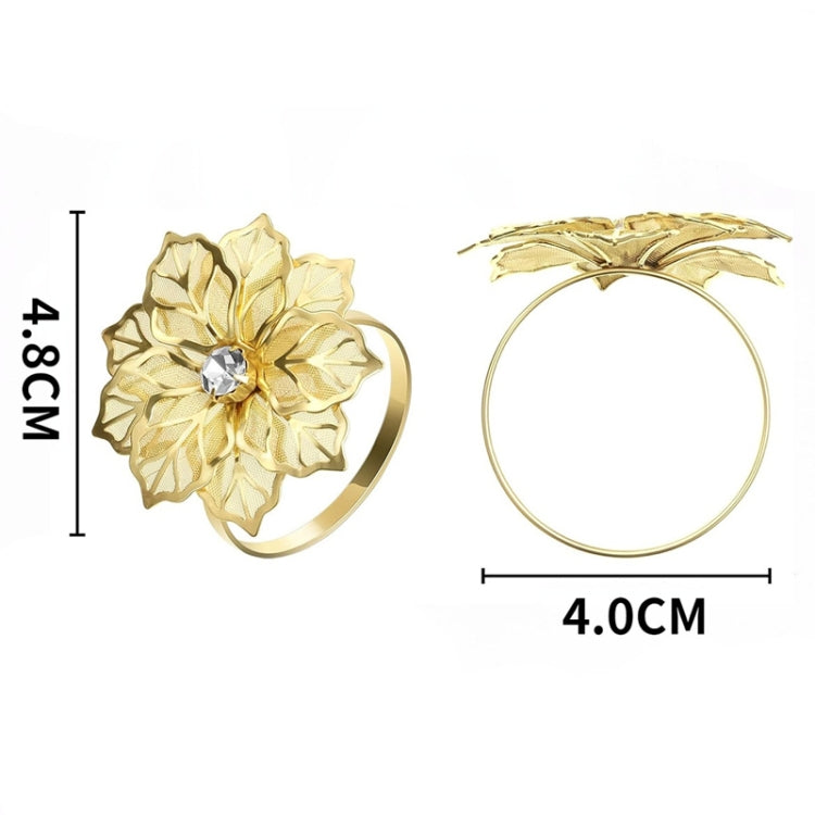2pcs Alloy Napkin Ring Flower Rhinestone Design Napkin Buckle Wedding Party Dinner Table Decoration