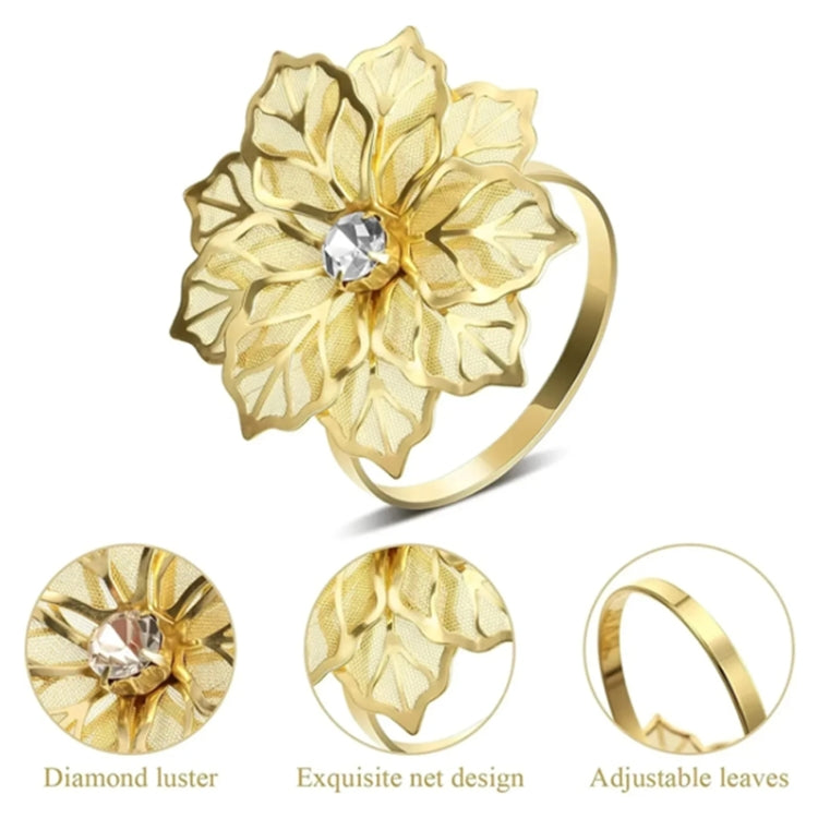 2pcs Alloy Napkin Ring Flower Rhinestone Design Napkin Buckle Wedding Party Dinner Table Decoration
