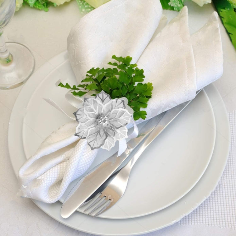 2pcs Alloy Napkin Ring Flower Rhinestone Design Napkin Buckle Wedding Party Dinner Table Decoration
