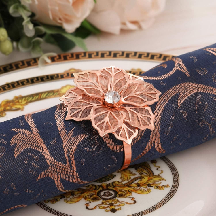 2pcs Alloy Napkin Ring Flower Rhinestone Design Napkin Buckle Wedding Party Dinner Table Decoration