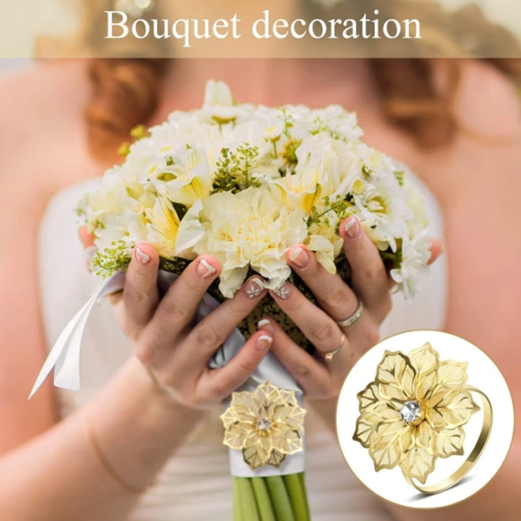 2pcs Alloy Napkin Ring Flower Rhinestone Design Napkin Buckle Wedding Party Dinner Table Decoration