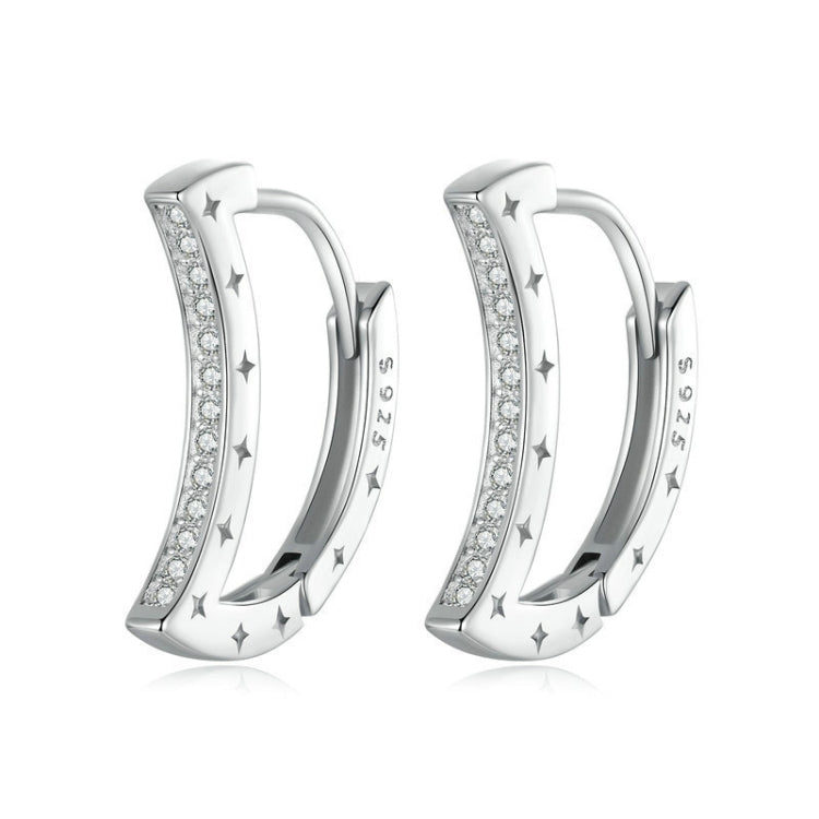 S925 Sterling Silver Platinum-Plated Crescent Zircon Earrings - BSE1031