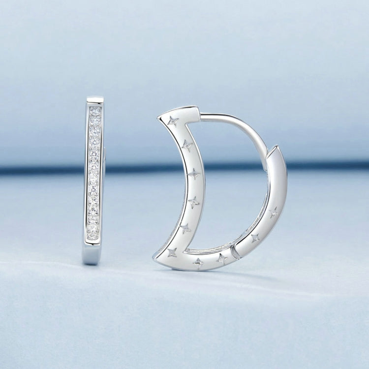 S925 Sterling Silver Platinum-Plated Crescent Zircon Earrings - BSE1031