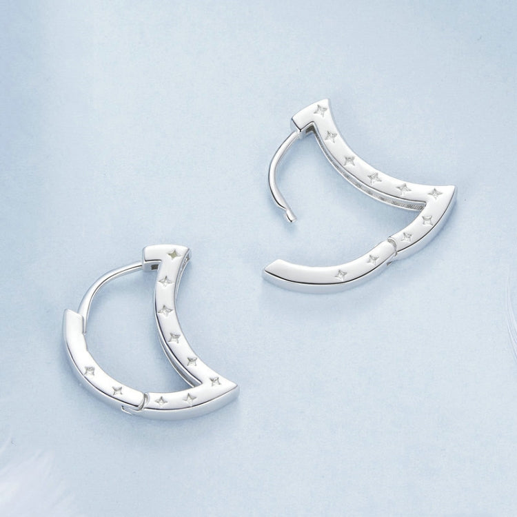 S925 Sterling Silver Platinum-Plated Crescent Zircon Earrings - BSE1031