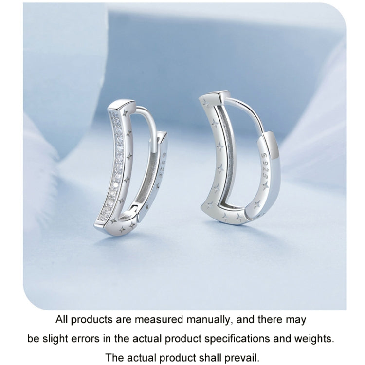 S925 Sterling Silver Platinum-Plated Crescent Zircon Earrings - BSE1031