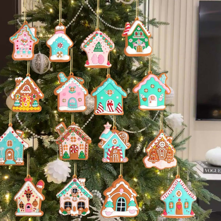8pcs /Set B PVC Christmas House Pendants Christmas Tree Decorations Scene Arrangement Props