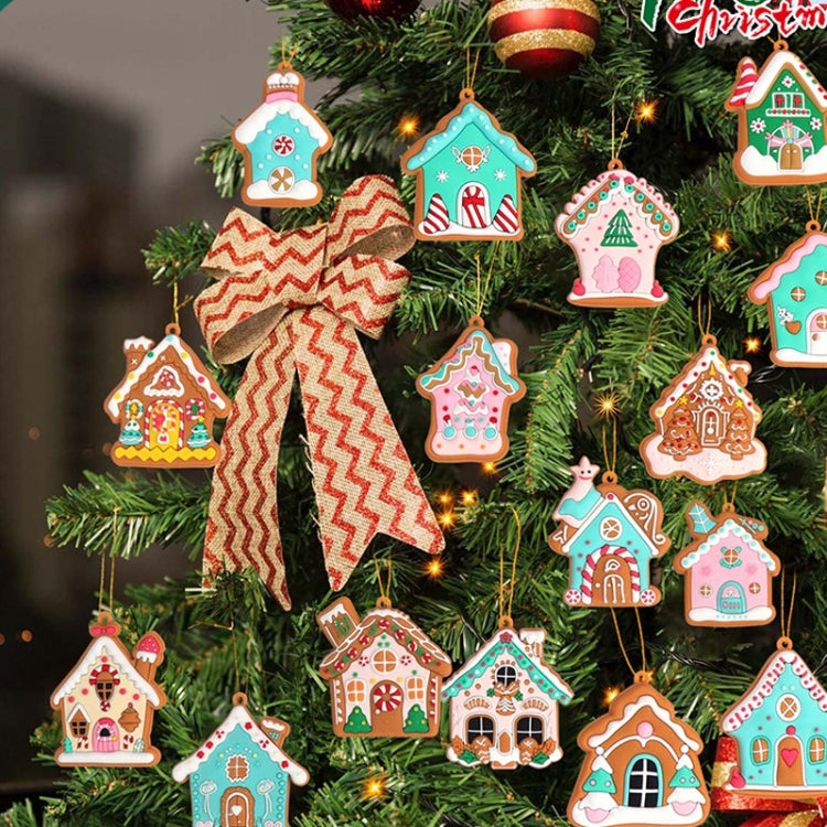 8pcs /Set B PVC Christmas House Pendants Christmas Tree Decorations Scene Arrangement Props