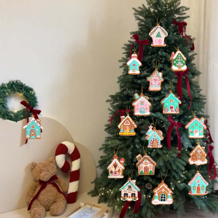 8pcs /Set A PVC Christmas House Pendants Christmas Tree Decorations Scene Arrangement Props