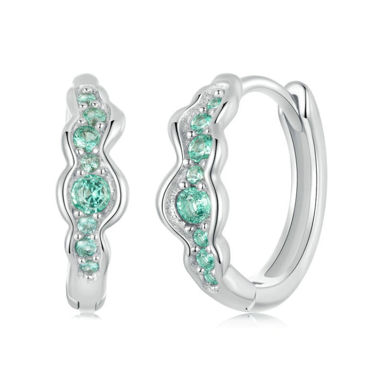 S925 Sterling Silver With Platinum-Plated Sweet Green Ocean Wave Earrings - BSE1034