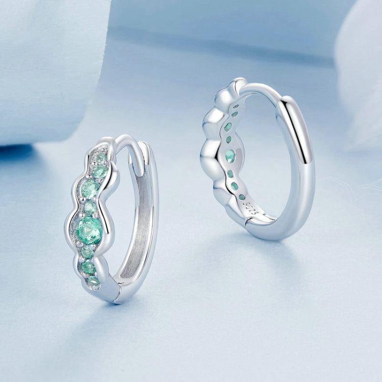 S925 Sterling Silver With Platinum-Plated Sweet Green Ocean Wave Earrings - BSE1034