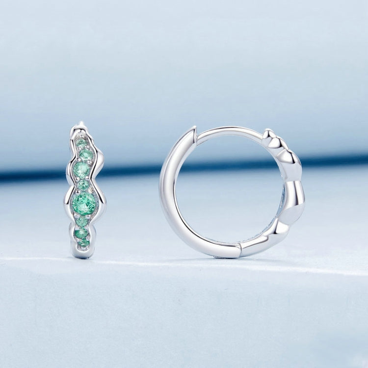 S925 Sterling Silver With Platinum-Plated Sweet Green Ocean Wave Earrings - BSE1034