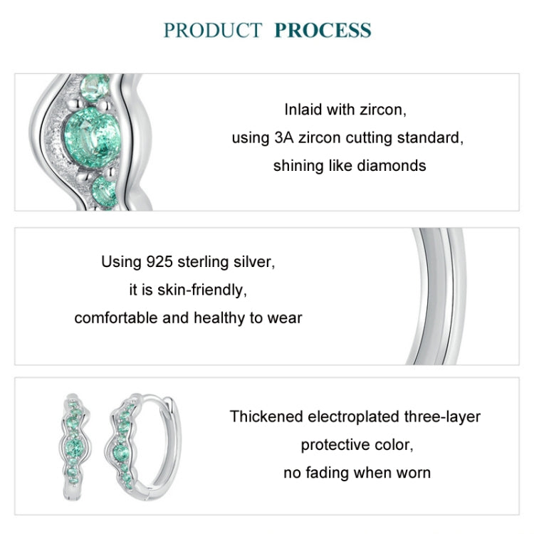 S925 Sterling Silver With Platinum-Plated Sweet Green Ocean Wave Earrings - BSE1034