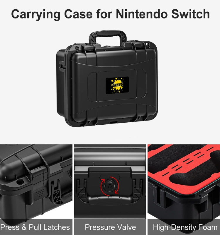 DEVASO For Switch / OLED IP67 Waterproof Storage Case Hardshell Bag, Color: Black+Shoulder Strap