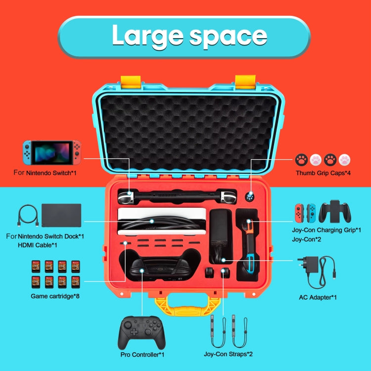 DEVASO For Switch / OLED IP67 Waterproof Storage Case Hardshell Bag, Color: Orange Blue+Shoulder Strap